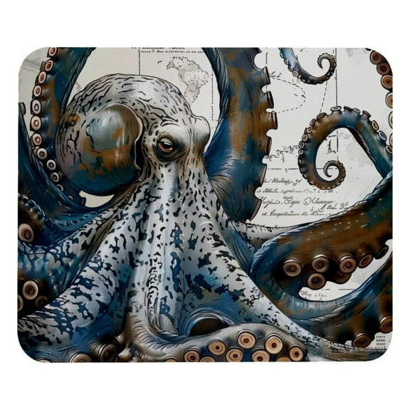 PhooArto Comfortable Mouse Pad Vintage Map Blue Octopus Painting Desktop Mousepad , 21 x 25 cm Mouse Mat, Non-Slip Rubber Base, Improves Speed and Precision