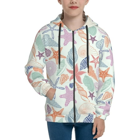 

Hoodies for Teen Girls Boys Colorful Seashells Long Sleeve Youth Kids Essentials Zip Up Hoodie Lghtweight Fashion Hoodies & Sweatshirts Jacket Fall Winter Outfits Tops
