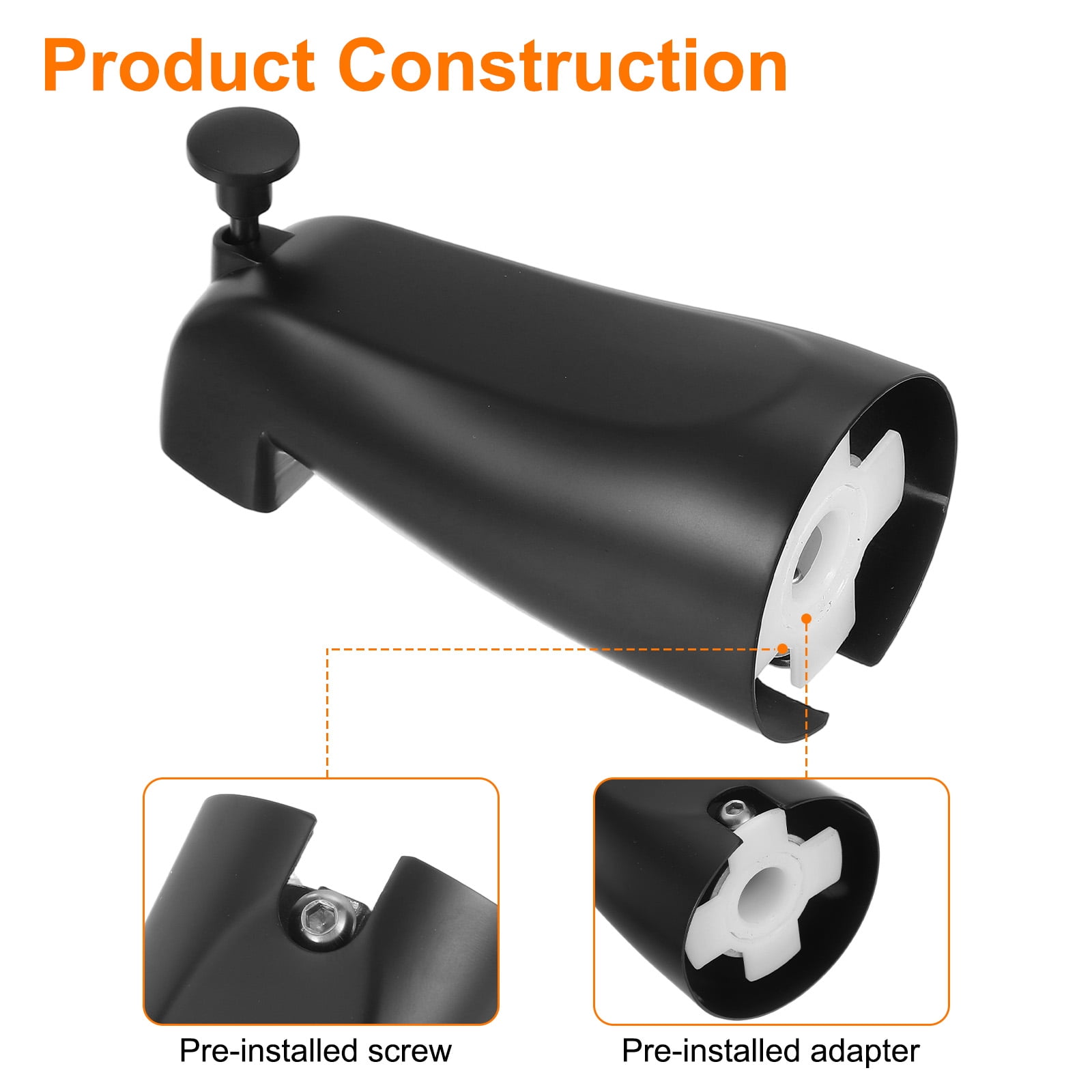 Uxcell 2Pack Slip on Diverter Tub Spout, Zinc Alloy Bath Spout Bathtub Faucet with Pull-Up Diverter for 1/2 Inch Water Tub for Bathroom Kitchen, Black