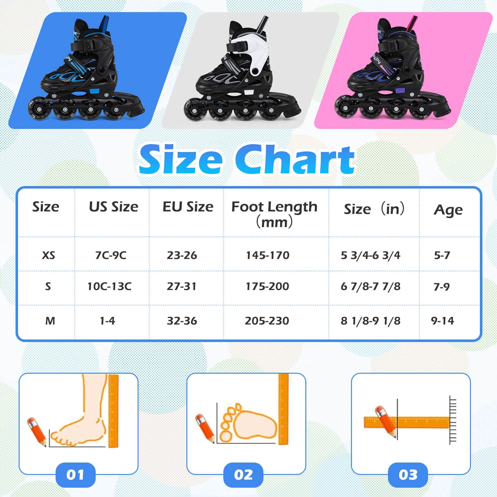 Babyjoy Kids’ Inline Skates for Boys Girls Ages 5-7, 4 Sizes Adjustable Blade Roller White & Black