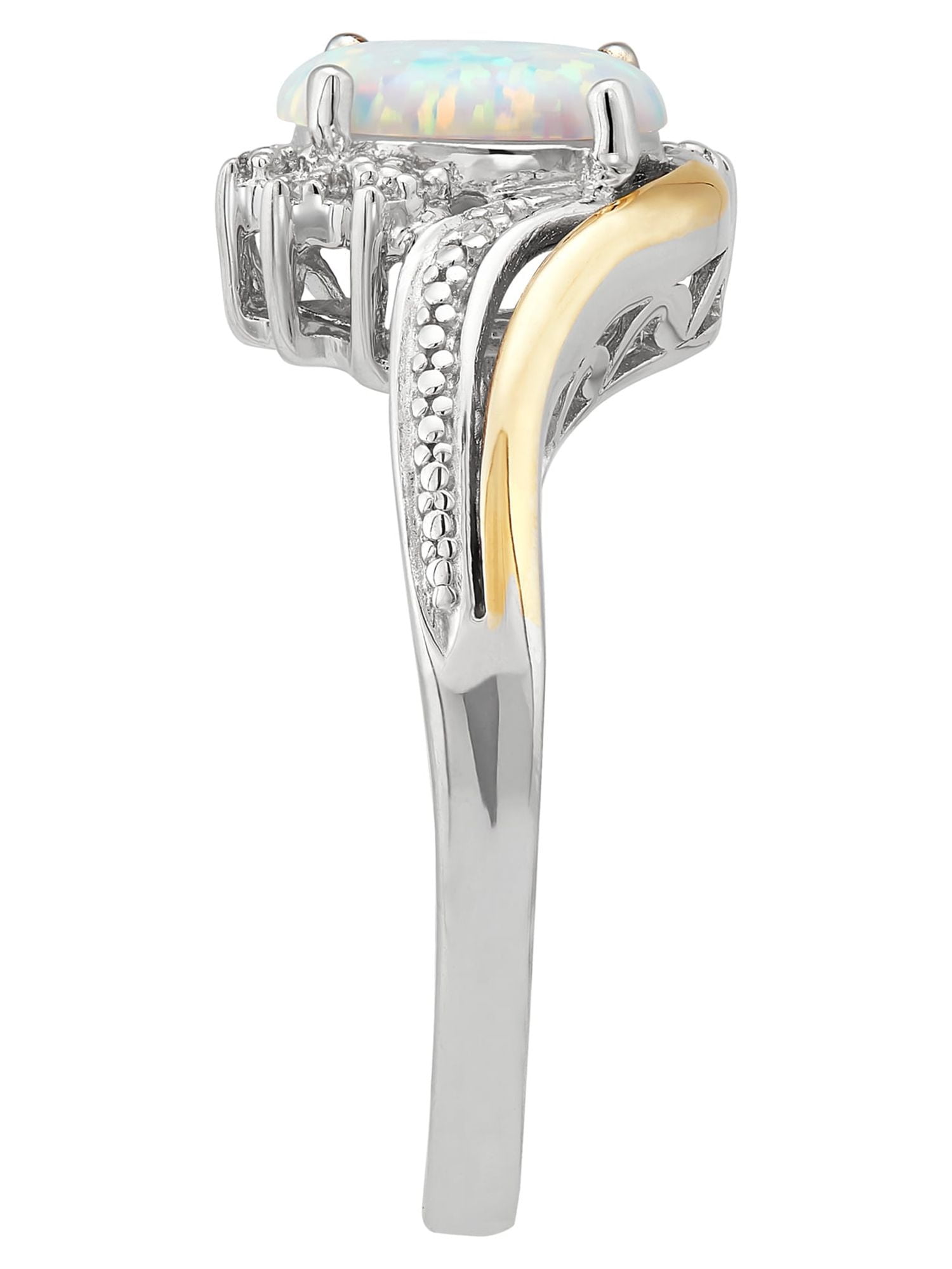 Brilliance Fine Jewelry Created Opal Diamond Accent Ring in Sterling Silver and 10K Yellow Gold  (图2)