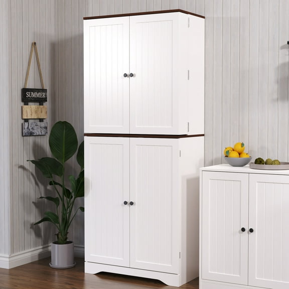 Farmhouse Pantry Storage Cabinet, 72" Tall Kitchen Pantry with Doors Organizer, Freestanding Cupboard with Adjustable Shelves, Rustic Buffet Cabinet for Kitchen, Dining Room, Bathroom, White