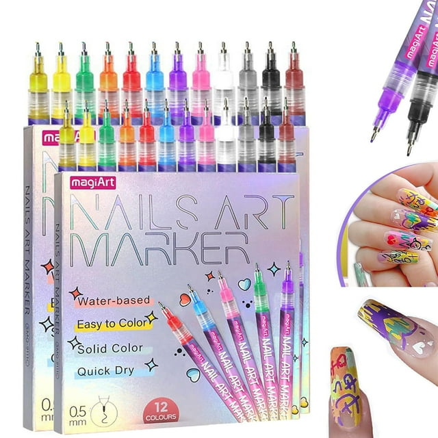 12 Colors Nail Art Pens Set, 3D Gel Polish Pen Waterproof (2PCS)