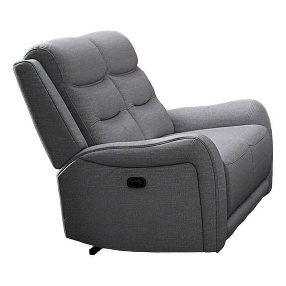 Clair Manual Recliner Loveseat- Scrolled Arms- 40 Inch- Solid Wood- Gray