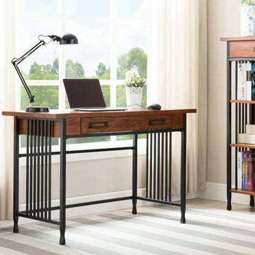 Leick Home 11200 Ironcraft Rustic Writing/Computer Desk with Drop Front Keyboard Drawer, Mission Oak and Black