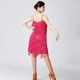 thumbnail image 4 of Plus Size Women's Sequin Fringe Dress Tassel Suspender Latin Dance Sexy Cocktail Party Ballroom Dancewear (S-3XL) Pink 2XL, 4 of 9