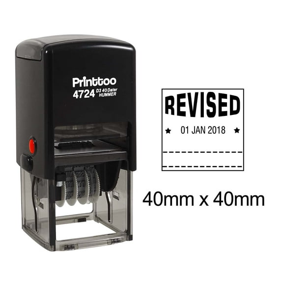 Printtoo Office Stationery Document Dater Stamp With Revised Text Self Inking Date Rubber Stamp-Black