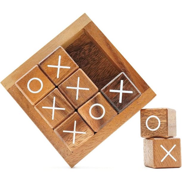 Tic Tac Toe para niños y adultos Mesa de centro Decoración de sala de estar y decoración de escritorio Juegos familiares Noche Juegos de mesa clásicos Madera Tamaño rústico 4 pulgadas