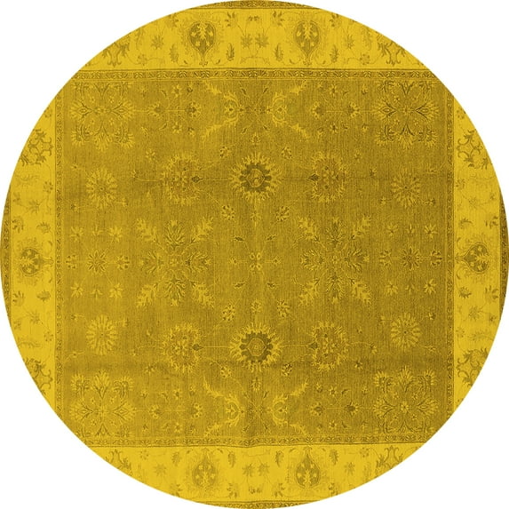Ahgly Company Machine Washable Indoor Round Oriental Yellow Traditional Area Rugs, 7' Round