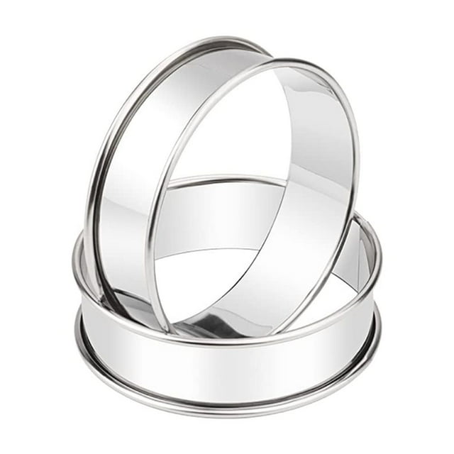 2 piezas de anillos de acero inoxidable para crumpet, anillo de tarta enrollado doble, anillos de tarta de metal para muffins, moldes redondos para hornear para cocinar en la cocina