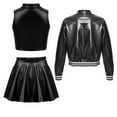 thumbnail image 2 of Alvivi Girls Metallic Jazz Hip Hop Dance Outfits Sleeveless Crop Top Bomber Jacket with Skirt Set Black 16, 2 of 5