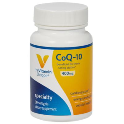 The Vitamin Shoppe CoQ10 400mg  Beneficial for Those Taking Statins – Supports Heart  Cellular Health and Healthy Energy Production, Essential Antioxidant – Once Daily (30