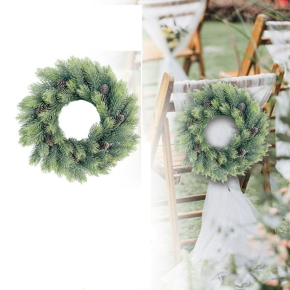 Artificial Greenery Wreath ,Medium Faux Pinecone Plant Ring for Front Door, Wall Hanging & Holiday Decoration,Green,1PC(M)