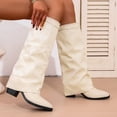 thumbnail image 6 of RotHome Women Knee High Boots Wide Calf Chunky High Heel Pointed Toe Fold Over Boot Fashion Fall Winter Tall Pull On Cowboy Boots for Women, 6 of 7