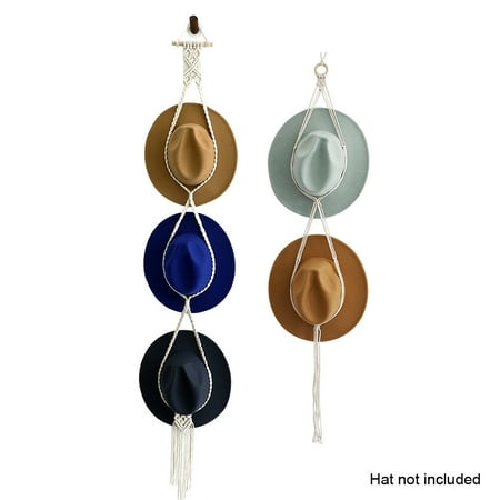 

Ekeka Free Shipping 2pcs With Tassels Wooden Hat Hook Wall Mount Hanging Wide Brim Storage Rack