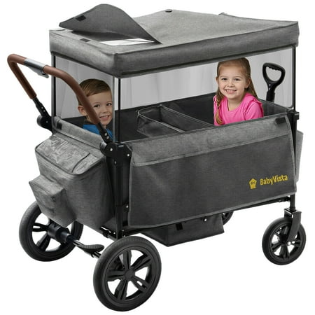 BabyVista Wagon Stroller All-Terrain for 2 Kids with Canopy, Parents Organizer, Adjustable Handlebar, Compact Foldable Baby Stroller Collapsible Toddler Stroller