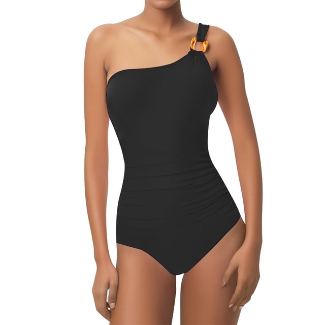 MKLEKYY Trajes De Baño Mujer Dos Piezas Women Sexy Suspender One Shoulder Hoop Swimsuit Solid Color Swimsuit 74