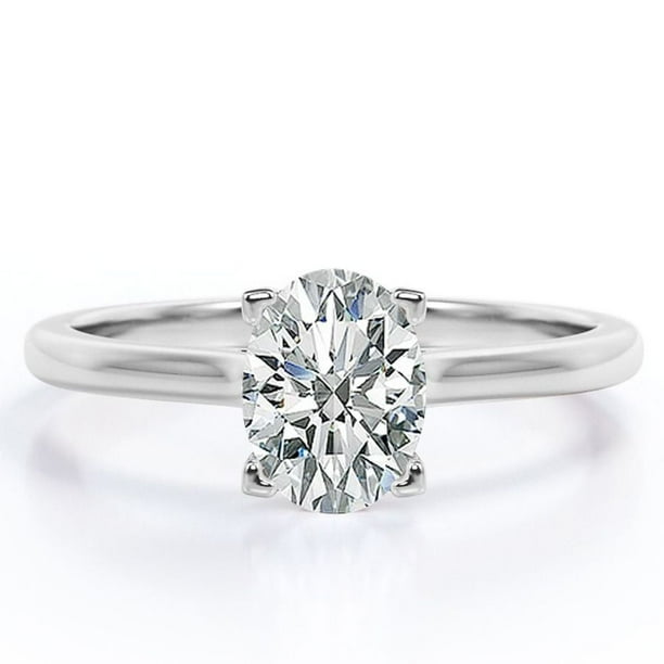 JeenMata Encantador Anillo de Compromiso Solitario de Corte Ovalado de 1,3 Quilates con Garra en Baño de Oro Blanco de 18 K sobre Plata