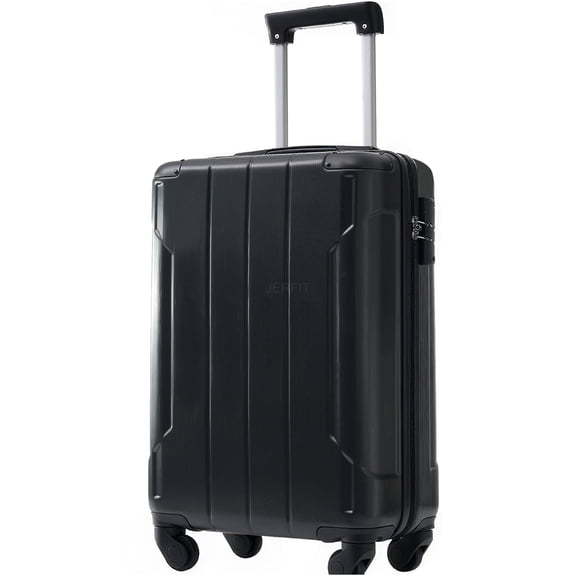 JERFIT 20" Black Hardshell Carry On Luggage with TSA Lock, 8 Spinner Wheels, Lightweight ABS Suitcase for Men & Women