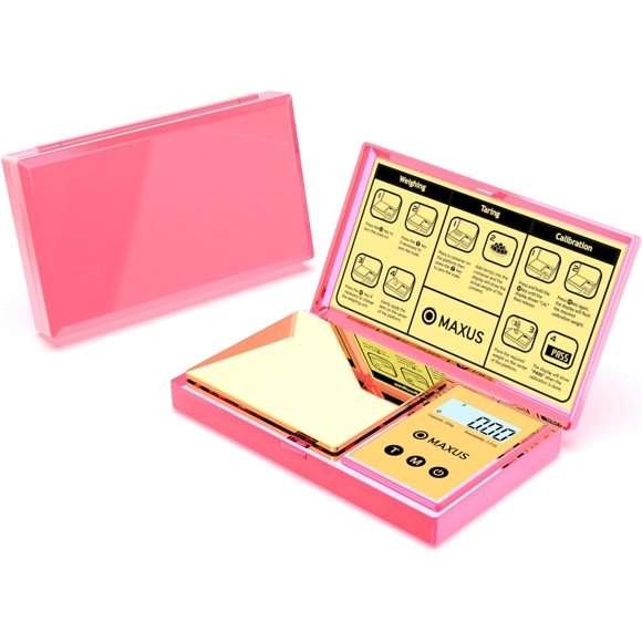 MAXUS Digital Gram Scale with 200g x 0.01g Capacity, Stylish Pink Plated Shining Cover and Platform, Mini Pocket Scale for Food and Jewelry