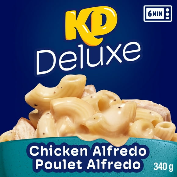 KD Deluxe Chicken Alfredo Macaroni and Cheese Frozen Dinner, 340 g Box, Kraft Dinner Deluxe Chicken Alfredo 340G