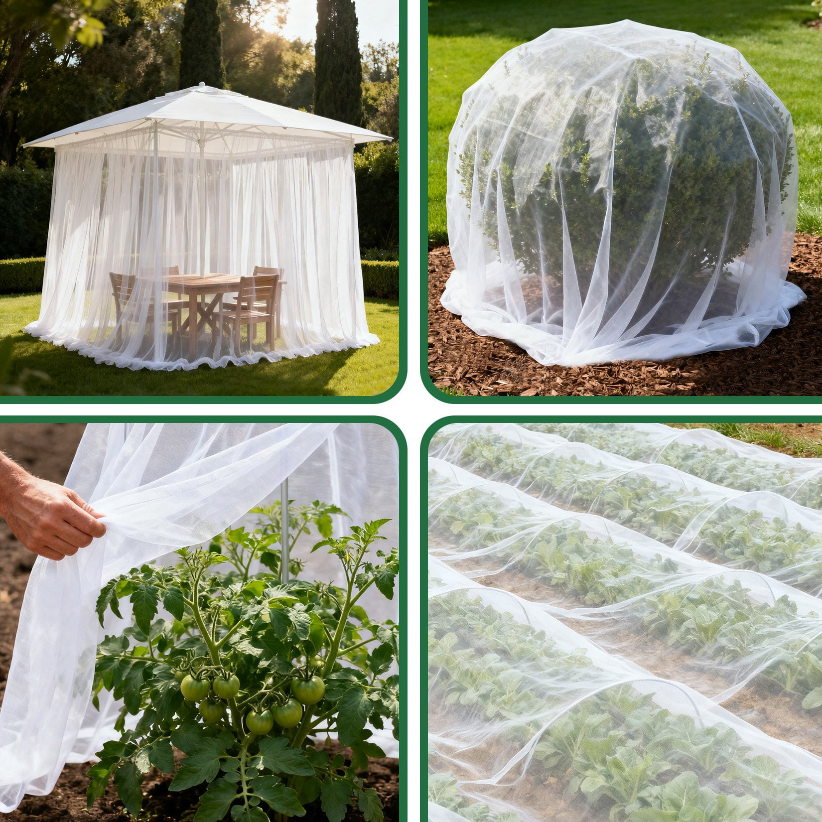 Sunvasagoo 80-Mesh Garden Netting 2-Pack, PE Resin Plant Cover, 3x10m + 3x15m