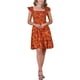 thumbnail image 1 of VESTIDO FLORAL CON VOLANTES PARA MUJERES, SIN MANGAS, CUELLO CUADRADO, COLOR ROJO NARANJA, 1 of 6