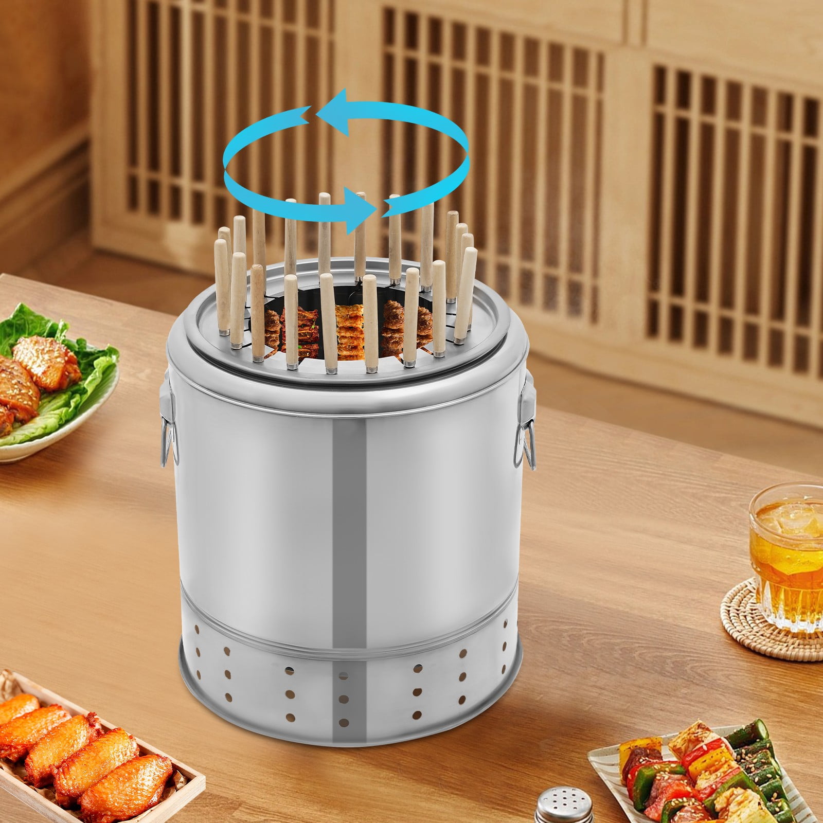20 Skewers 201 Stainless Steel Charcoal Barrel BBQ Grill, BBQ Hanging Stove Camping Barbecue Rack for Vegetables and Meat Carbon Barbecue