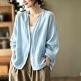 thumbnail image 2 of Women’s Lightweight Cotton Linen Open Front Duster Cardigan, Loose Long Sleeve Beach Cover Up Outerwear Blue 2XL, 2 of 5