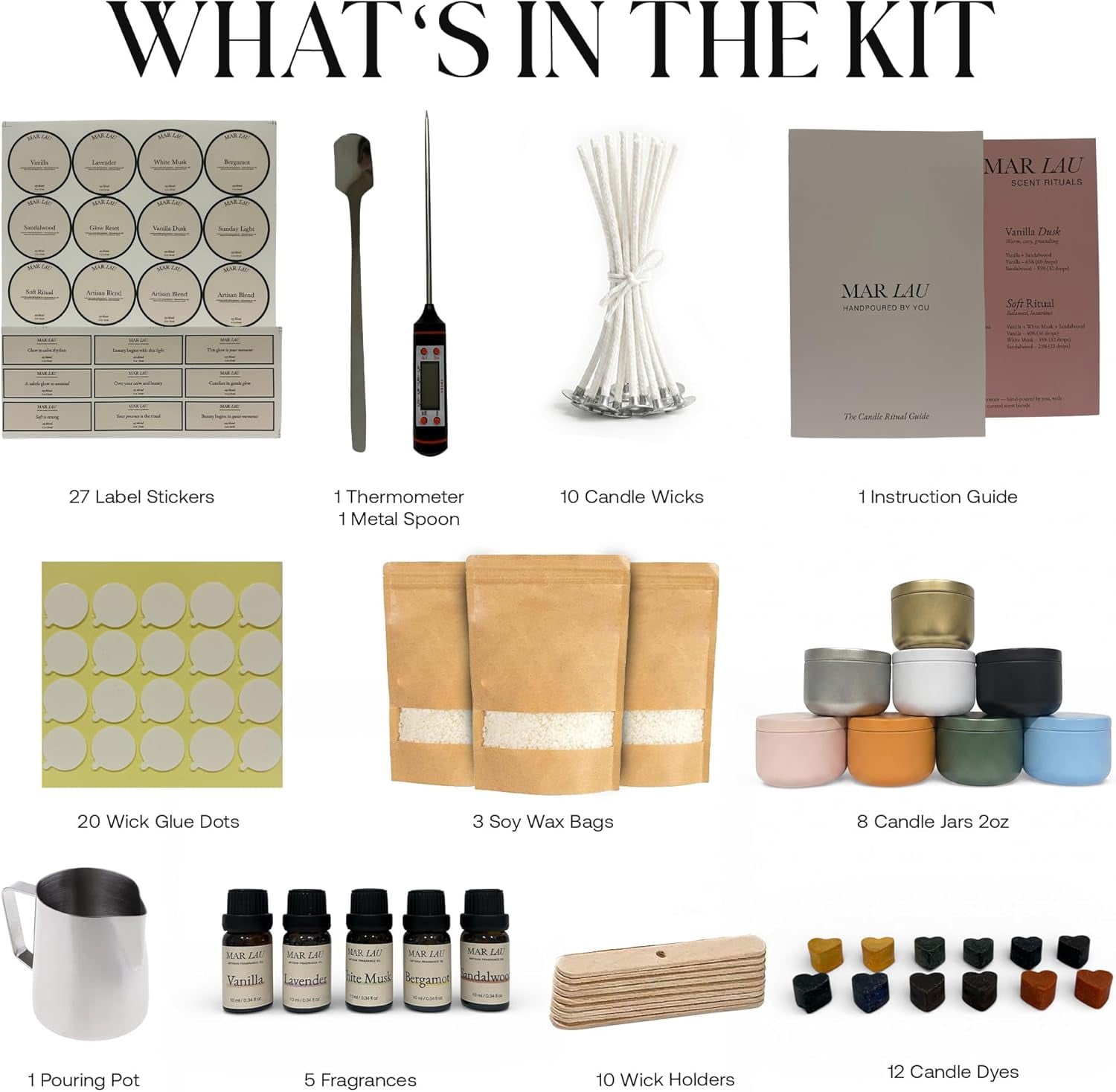 Soy Candle Making Kit for Adults – Complete DIY with 5 Fragrance Oils Wax Melting Pot Metal Tins Beginner Supplies