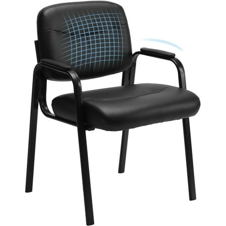 Leather Waiting Room Chair, Comfy Guest Chairs with Padded Arms for Reception Conference Side Office Desk Home, Inky