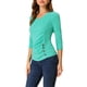 thumbnail image 4 of Blusa de mujer con fruncidos Inspire Chic, decoración de botones, cuello en V, manga 3/4, top de punto sólido, talla XS, verde menta, 4 of 7