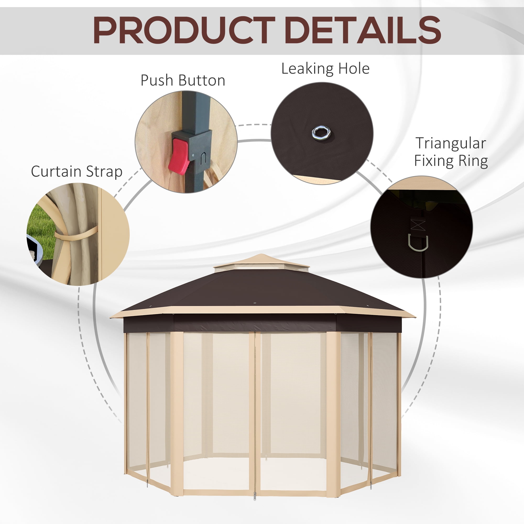 Homiyad 13 x 13 Pop Up Gazebo Hexagonal Canopy with Mesh Netting for Outdoor Events Patio Garden Wedding Party Shelter| Aosom.com