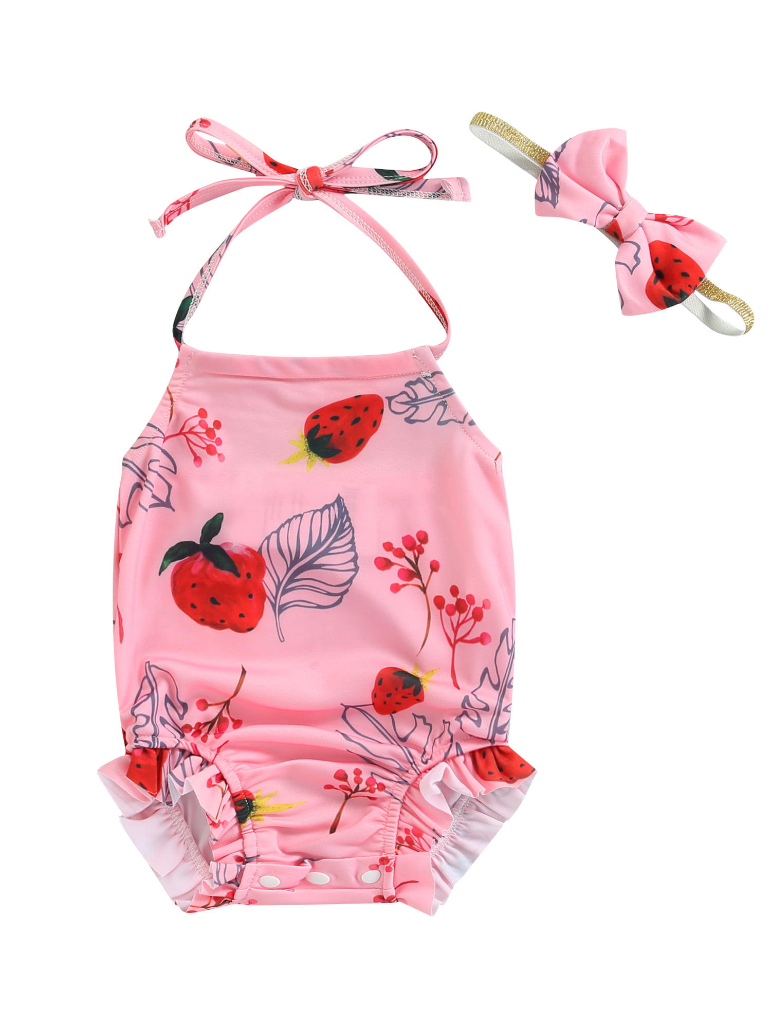 Baby Girl Swimsuit Newborn Bathing Suit Infant Plaid Bikini Set Off Shoulder Swimwear Summer Beachwear with Headband 