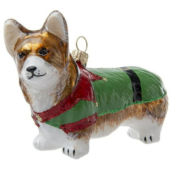 Joy To The World Pembroke Welsh Corgi in Elf Christmas Pajamas Glass Ornament