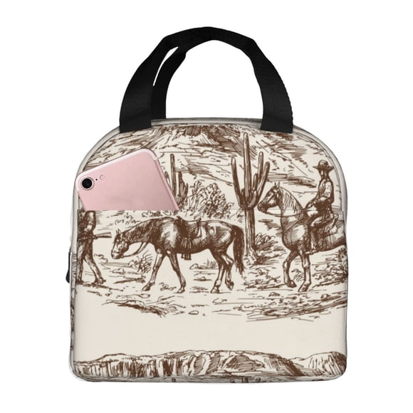 Easygdp Western Desert Cowboys2 Bolsa Térmica Premium - Tela Oxford Impermeable, Gran Capacidad, Bolsillo Frontal, Unisex para Trabajo, Escuela, Actividades al Aire Libre y Picnics