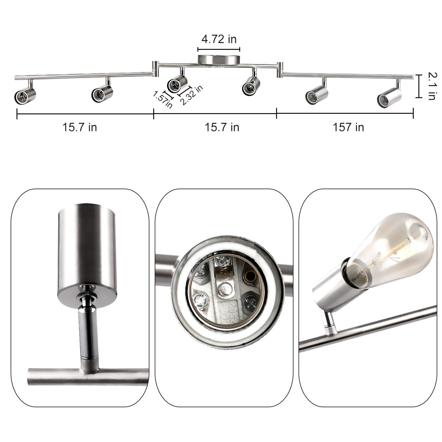 6-Light Adjustable LED Dimmable Track Lighting Kit, Satin Nickel, Flexible Arms, E26 Base