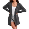 thumbnail image 2 of uublik Jackets for Women Trendy Dark Gray Outdoor Open Front Casual Long Fall Winter Coat with Pockets, 2 of 3