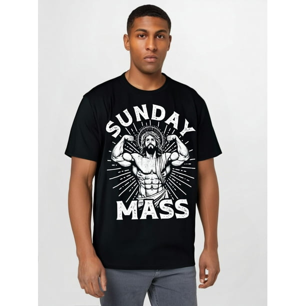 Funny Christian Sunday Mass Bodybuilder Gym Jesus Motivation T-Shirt Selected pure cotton interesting design short sleeve t-shirt for men, soft and breathable, suitable for all seasons, comfortable,