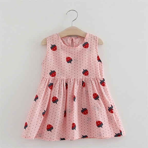 Vedolay Girls Dress Strawberry Print Sleeveless Crew Neck Fashion Dresses,Pink 6-7 Years