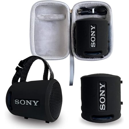 Silicone Cover and Hard Case for Sony SRS-XB13/XB100 Extra BASS Wireless Portable Compact Speaker, Carrying Cover Case for Sony SRS XB13 Speaker Accessories (Black Cover + Grey Case)