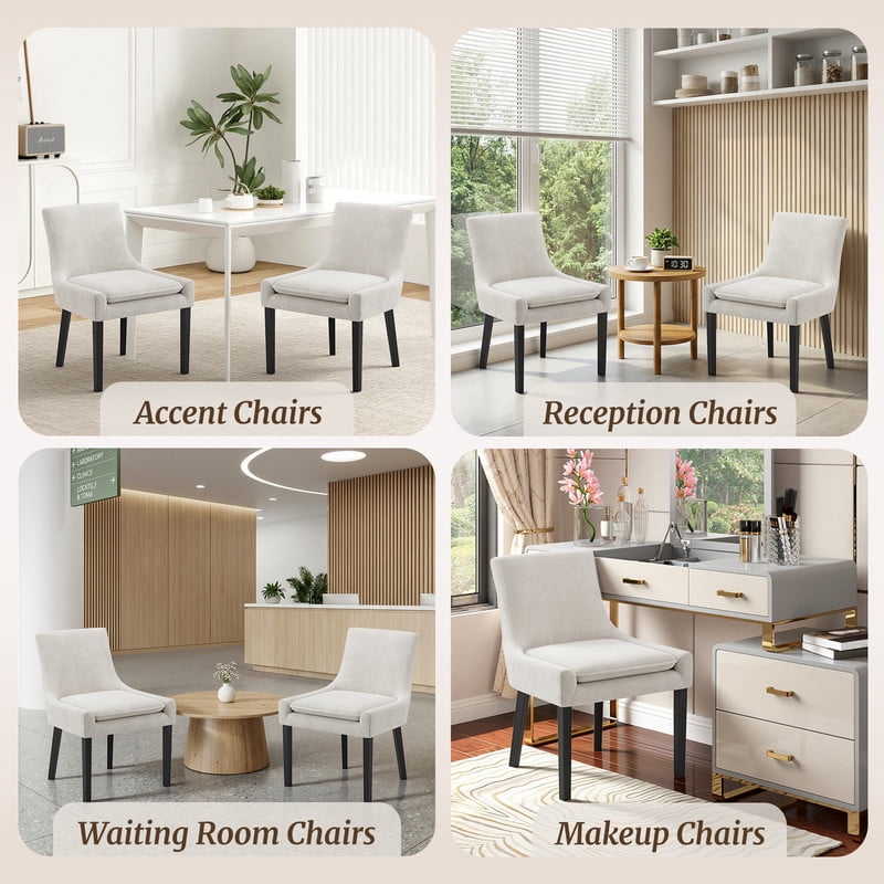 COLAMY Modern Dining Chairs Set of 2, Upholstered Corduroy Accent Side Leisure Chairs with Mid Back and Wood Legs for Living Room/Dining Room-Beige