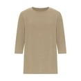 thumbnail image 5 of Women's 3/4 Sleeve Round Neck T-Shirt Tops Blouses Solid Color Casual Daily Wear Work Office Vacation Fashion Essential Gift for Women | CSEONE,Beige L, 5 of 9