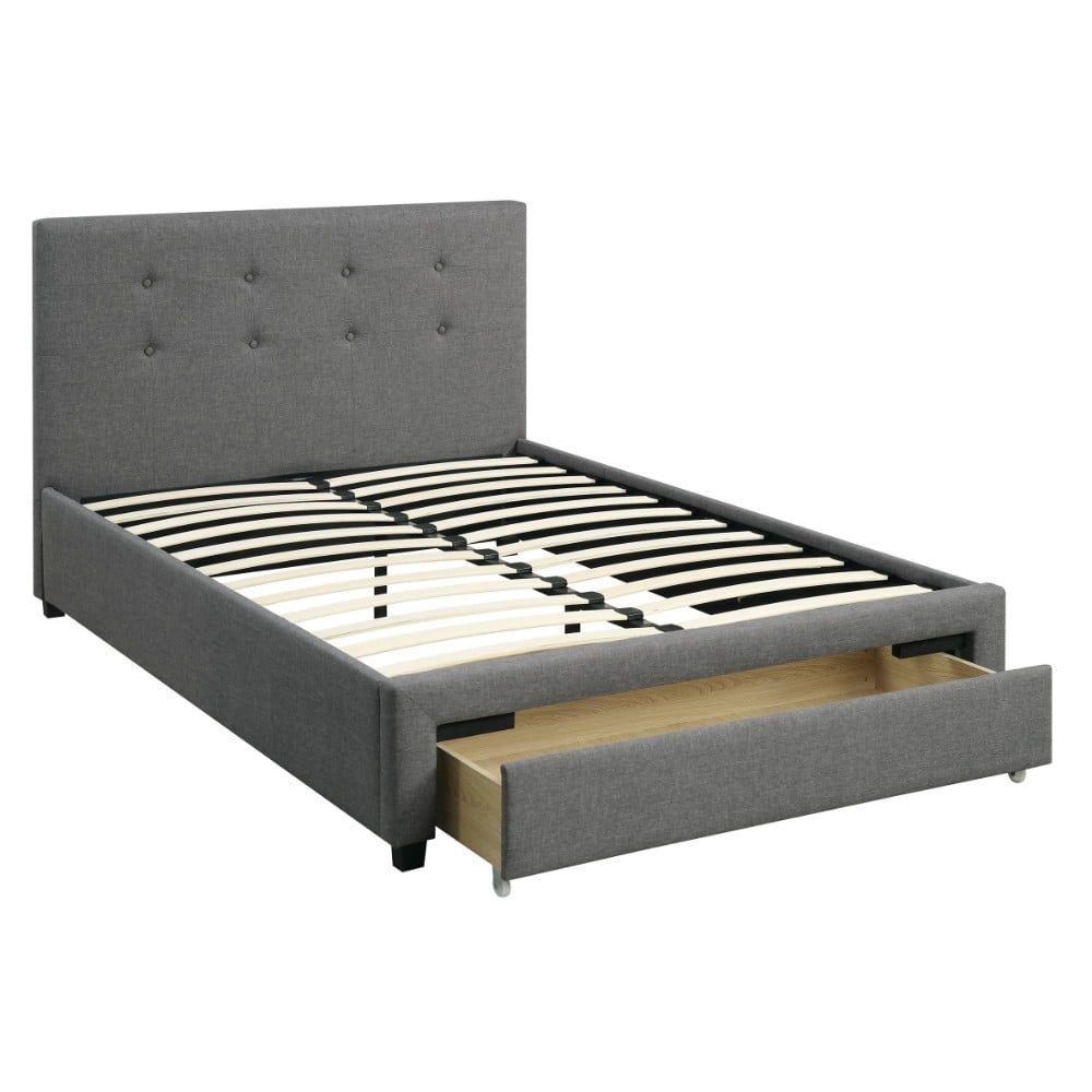 Upholstered Wooden Full Bed With Button Tufted Headboard Lower Storage Drawer Gray Walmart Com Walmart Com