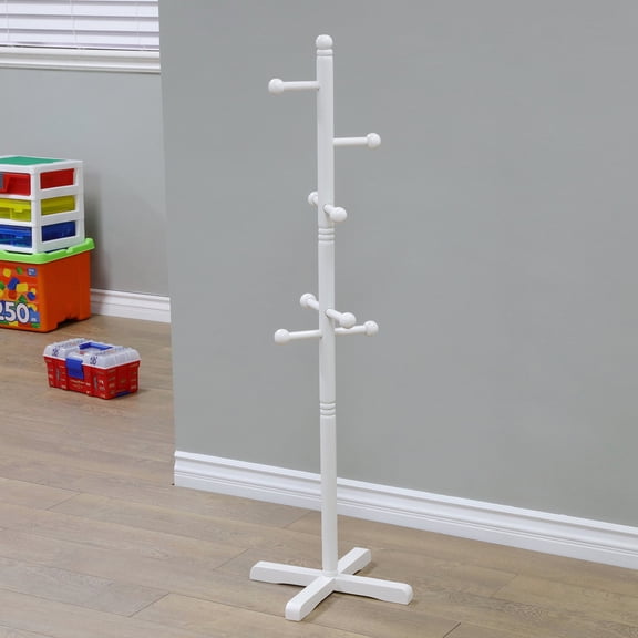 Kid's Tree-Shaped Coat Rack, Wooden Freestanding Hanger with Multiple Hooks for Jackets, Hats and Backpacks