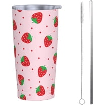 20oz Tumbler With Lid And Straw, Red Strawberry Vacuum Insulated Iced Coffee Mug， Reusable Travel Cup Stainless Steel Water Bottle