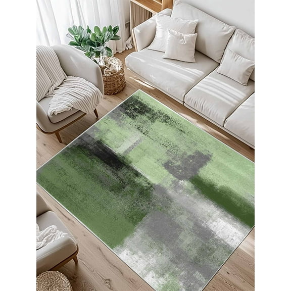 Sage Green Abstract Area Rug for Bedroom 3x5 Ft Modern Green Gray Brush Strokes Texture Super Soft fuzzy Throw Rug Non-Slip Fluffy Plush Indoor Floor Carpet for Living Room Nursery Home Decor