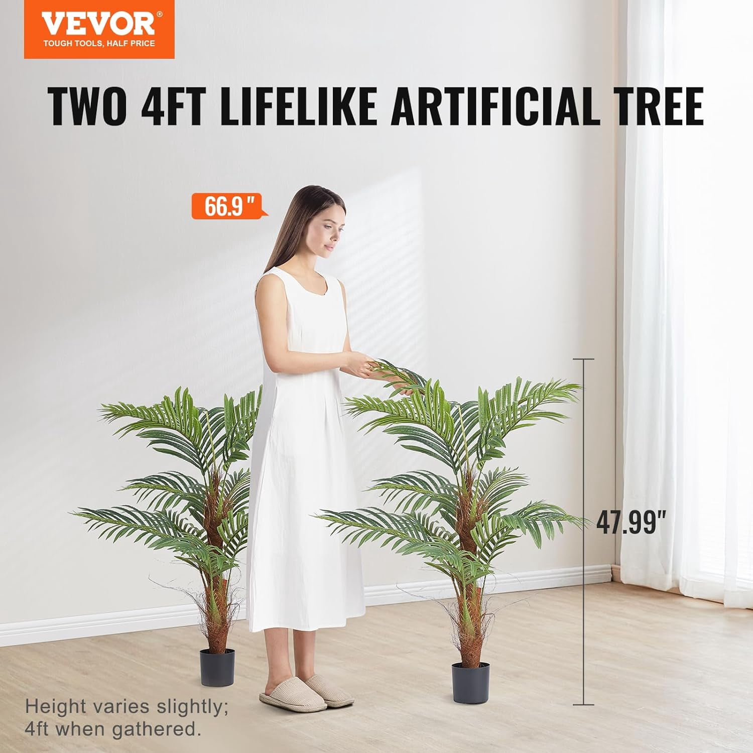 Artificial Palm Tree 4ft 2Pack Lifelike Faux Greenery with Moss Pot for Indoor Outdoor Living Room Office
