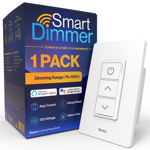 Sunco Interruptor de Regulador Inteligente Interruptor de Luz de Pared de Doble Balancín, WiFi Compatible con Tuya, Vida Inteligente, Aplicación Inteligente Sunco Lighting, 120V