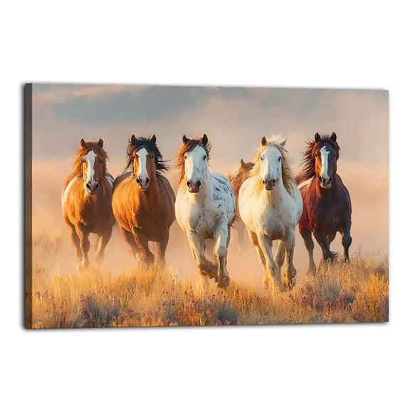 Larbulse Majestic Horses Gallop Across Grassland Canvas Wall Art Home Decor Poster Vintage Funny Print Picture Abstract Bedroom Living Room Kitchen Posters Decor